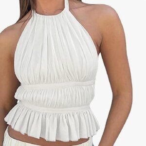 White Backless halter top